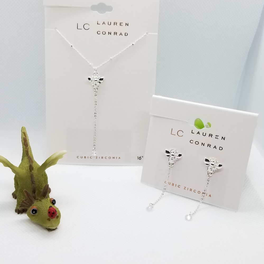 Sterling Silver "BEE " Y Pendant & Earrings Set